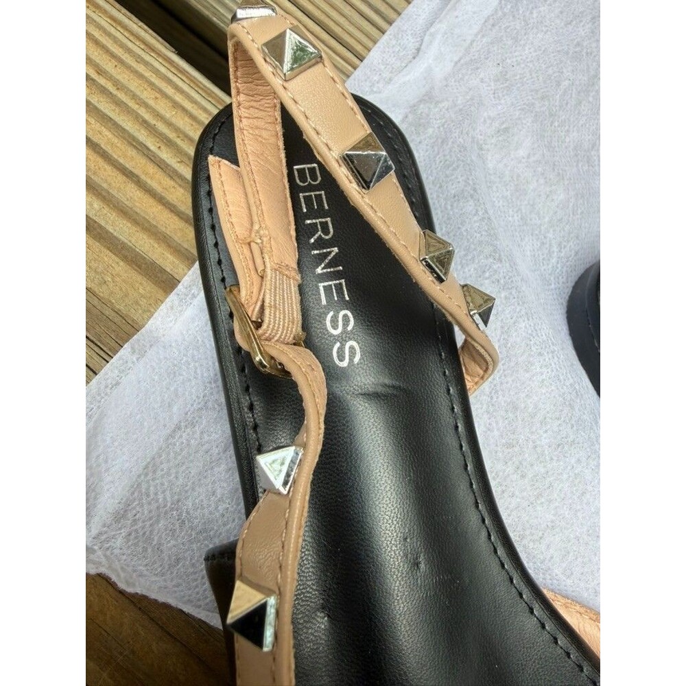 NEW Berness Odina Studded Slingback Flats Womens 7.5 Black Nude Pointed Toe Indi - Picture 8 of 11